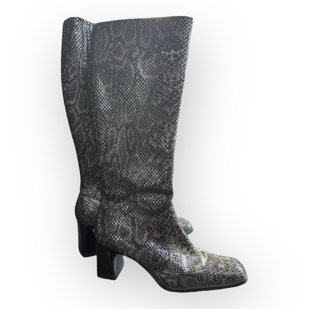 Naturalizer Snakeskin Square Toe Square Heel Knee High Boots